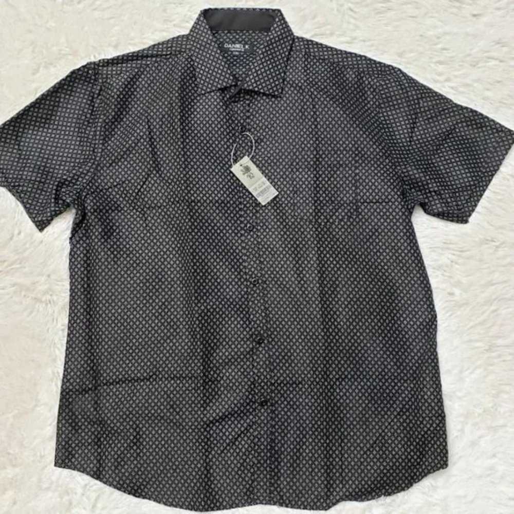 Daniel K Mens Tailored Fit Shirt XXL Short Slv Button Up Black Pocket NEW